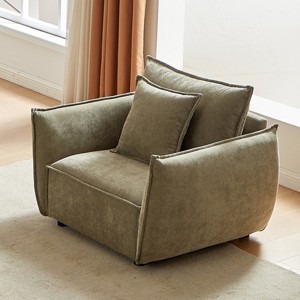 Modern Single Living Room Sofa Chair,Chenille Fabric Upholstered Lounge Armrests Chair With Solid Wood Frame,Wooden Club Chair-Coolbibila - 1 of 4