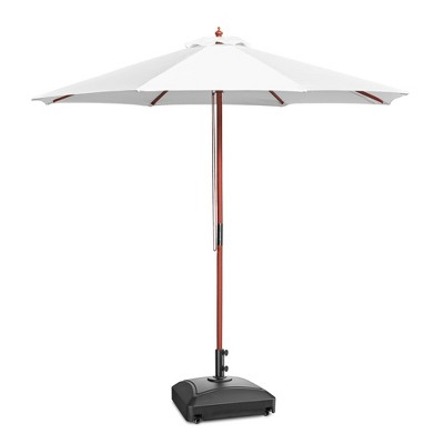 Yescom 9ft Solid Wood Outdoor Patio Umbrella with Base Included Parasol Wheels Stand for Bistro Market Garden Deck Yard Poolside