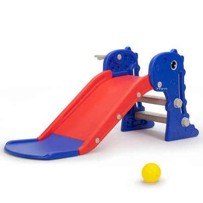Infurnic Baby Activity Gyms Adorable Dinosaur Kids Slide, Freestanding with Basketball Hoop, PP and PE Materials, Multicolored, 26.77"*5.91"*15.35"