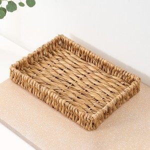 FONTOI Rectangular Serving Tray Set of 2 Water Hyacinth Woven Coffee Table Tray Bathroom Tray Decorative Ottoman Tray, Brown 13.7"* 9.8"*1.9" - 1 of 4