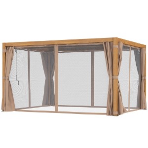 10' x 13' Outdoor Retractable Pergola w/ Sun Shade Louvered Top, Pergola w/ Canopy, Curtains, Netting - 1 of 4