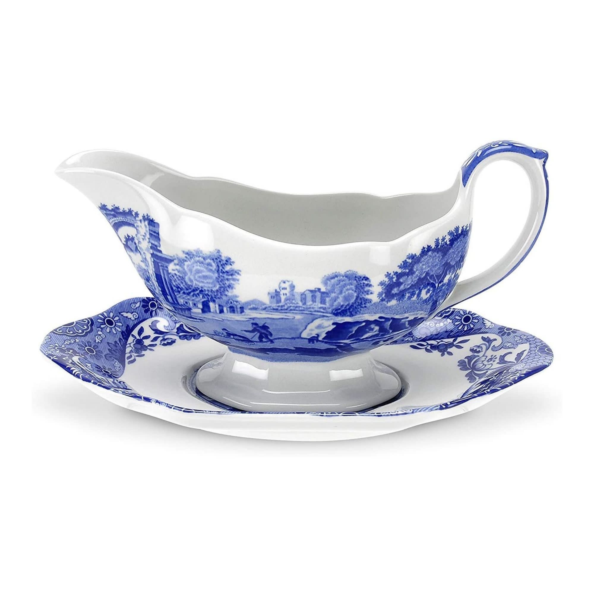 Spode Blue Italian 9 Oz Gravy Boat and Saucer