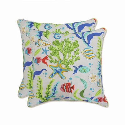 2pc Outdoor/Indoor Throw Pillows Coral Bay Blue - Pillow Perfect