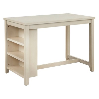 Lifestorey Seats 4 Tobias Counter Height Rectangular Table Antique White: MDF & Rubberwood, 36 Inch, 3 Shelves