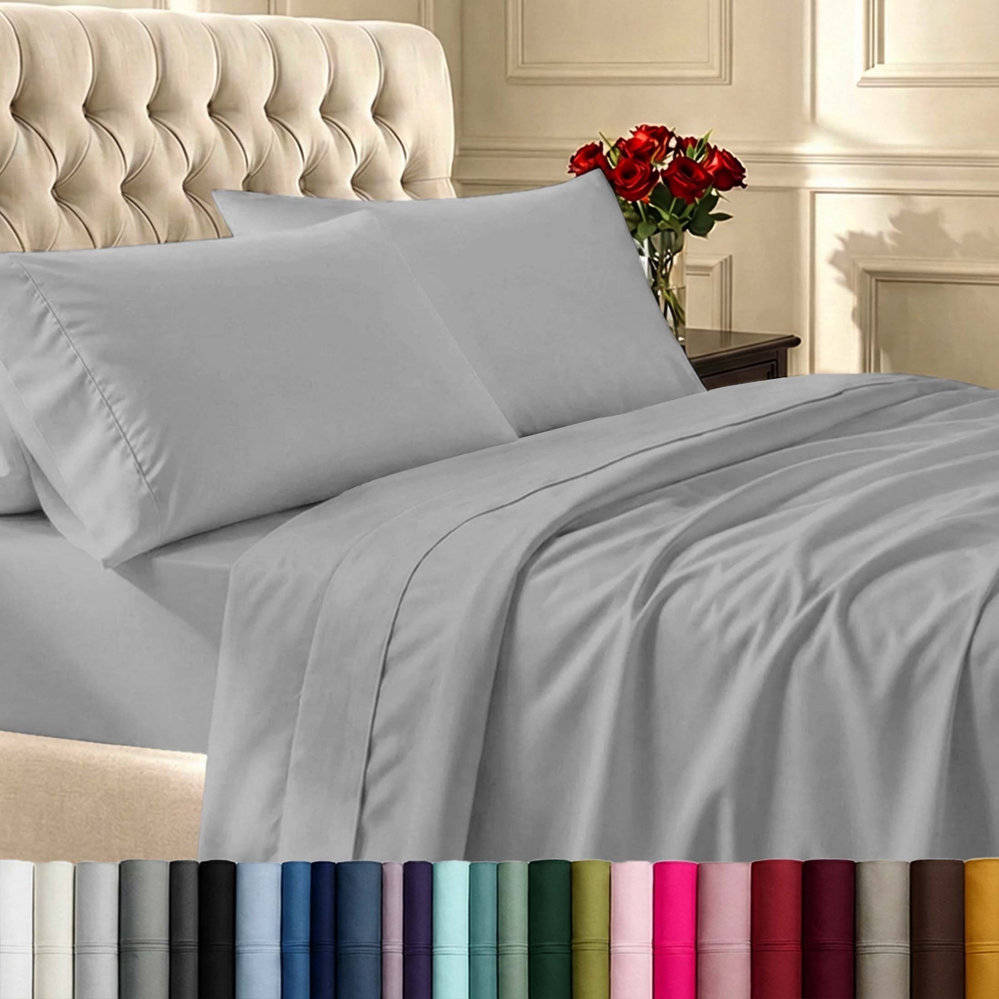 Grey Light Queen Sheets - 100% Cotton Queen Sheet Set, 400 Thread Count Sateen Sheets, Deep Pocket 4 Pc Soft Bedding- California Design Den
