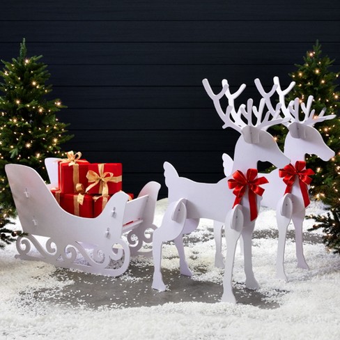 CC Christmas Decor 3-Piece Light Deer Family Christmas Sleigh Outdoor Yard Decoration 52.25