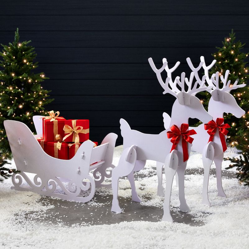 Best Choice Products 3-Piece 4ft Deer & Sleigh Silhouette Set, Outdoor Christmas Yard Decor w/ 6 Ground Stakes - White, 1 of 8