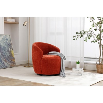 TOAOTBNBO 360°Swivel Accent Chair with Chenille Fabric, Barrel Armchair with Wooden Frame Circular Reading Chair for Shopping Club