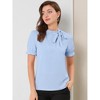 INSPIRE CHIC Women's Bow Tie Neck Solid Color Elastic Cuffs Elegant Office Short Sleeve Blouse - 2 of 4