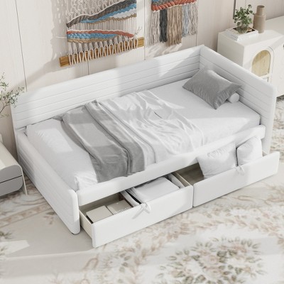 Twin Size Daybed, Upholstered Wooden Platform Bed Frame With Twin Size Trundle/Drawers -ModernLuxe