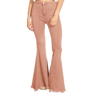 Anna-Kaci Classic Retro High Waist Long Denim Frayed Hem Bell Bottom Jeans - 1 of 3