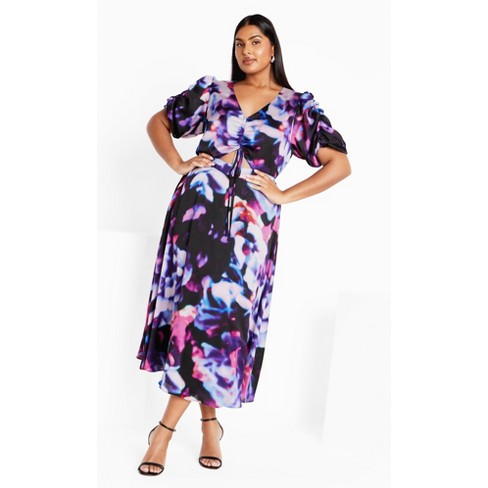 CITY CHIC | Women's Plus Size Cammy Print Dress - purple - 14W - image 1 of 4