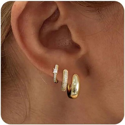 Gold Chunky Hoop Earrings Set for Women, 14K Gold Plated Twisted Huggie Hoop Earring Thick Open Lightweight Chunky Hoop
