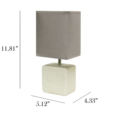 Petite Off White Faux Stone Ceramic Table Lamp with Gray Shade