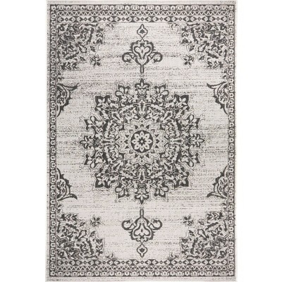 Photo 1 of ***USED - DIRTY - NO PACKAGING***
Nicole Miller New York Patio Country Azalea Transitional Medallion Indoor/Outdoor Area Rug, Grey/Black, 5'2"x7'2"