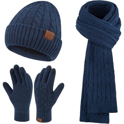 ZUPPAD Womens Winter Beanie Hats Long Scarf Touchscreen Gloves Set Warm Knit Skull Caps Gifts for Women Hat and Glove Sets 3 Pack