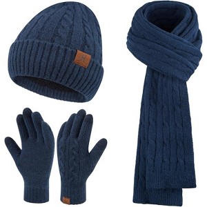 ZUPPAD Womens Winter Beanie Hats Long Scarf Touchscreen Gloves Set Warm Knit Skull Caps Gifts for Women Hat and Glove Sets 3 Pack - 1 of 4