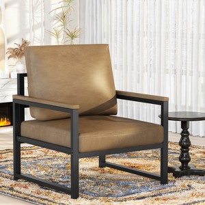 Hooseng Modern Style Living Room Accent Chair With Faux Leather Upholstery And High Density Sponge Padding, Cozy Armchair With Robust Metal Frame - 1 of 4