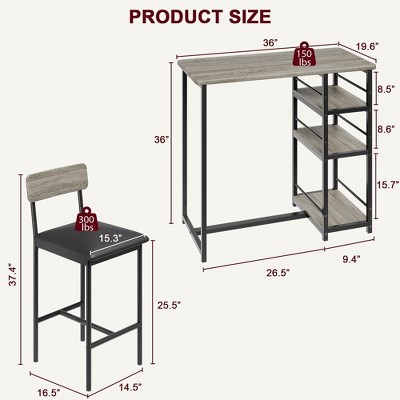 Dining Table Set for 2, Counter Height Kitchen Table and Chairs, Bar Table Set with 2 Upholstered Bar Stools