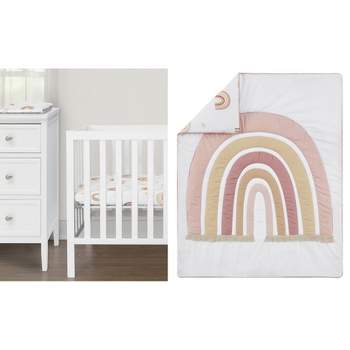 Sweet Jojo Designs Girl Baby Mini Crib Bedding Set - Boho Rainbow Pink Beige and Taupe 3pc