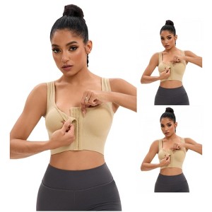 INSPIRE CHIC 3 Pcs Women's Front Closure Full Support Workout Wirefree Padded Sports Bras - 1 of 4