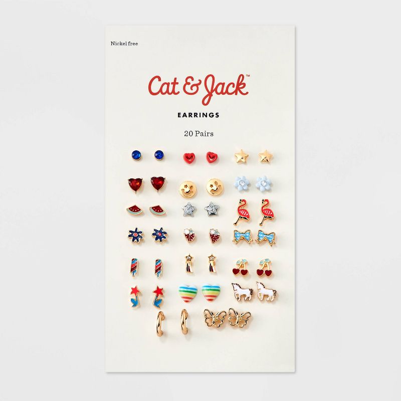 Girls&#39; 20pk Summer Earring Set - Cat &#38; Jack&#8482; Red/White/Blue, 2 of 7