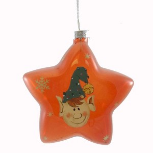 Gerson International 4.0 Inch Red Glass Bell/Star Christmas Tree Ornament , Translucent Elf Reindeer (1PC) - 1 of 2