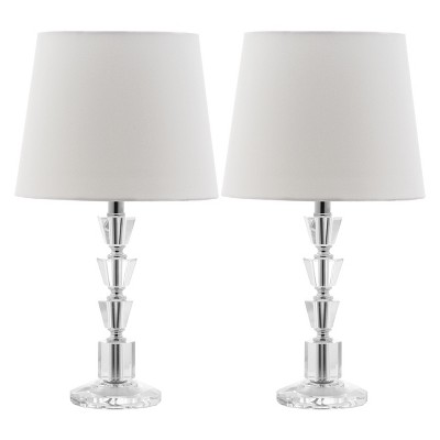 (Set of 2)16" Harlow Tiered Crystal Lamp Clear (Includes CFL Light Bulb)- Safavieh