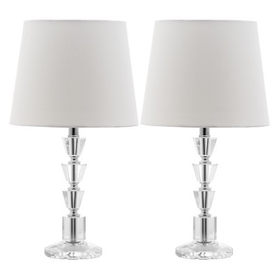 (Set of 2) 16" Harlow Tiered Crystal Lamp Clear (Includes CFL Light Bulb) - Safavieh