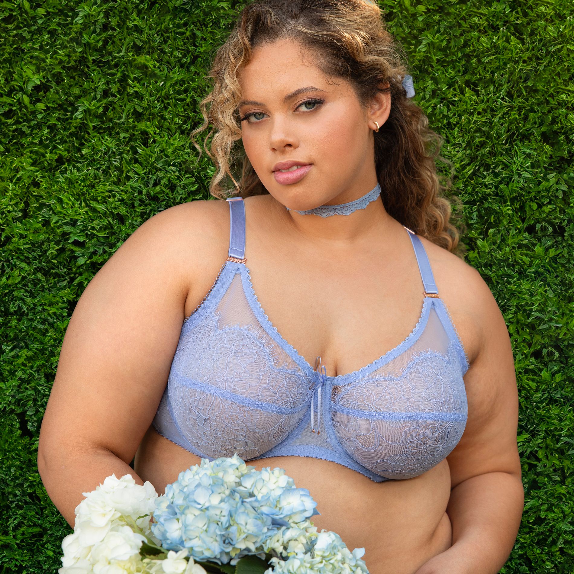 Smart & Sexy Women's Plus Size Retro Lace & Mesh Unlined Underwire Bra Hydrangea 46DDD
