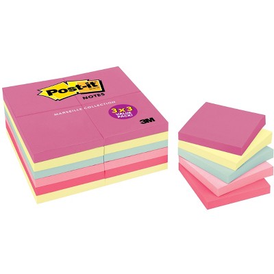 Post-it Original Notes Value pk, 3 x 3 Inches, Marseille Colors, Pad of 100 Sheets, pk of 24