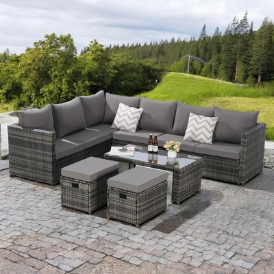 Mshliw 6-Piece Outdoor Wicker Furniture Set - All-Weather Patio Sofa for Backyard, Garden, and Porch