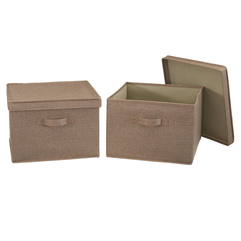 Photos - Clothes Drawer Organiser Household Essentials Set of 2 Square Storage Boxes with Lids Latte Linen