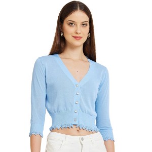 Allegra K Women's Long Sleeve Ruffle Button Down Summer Knit Top - 1 of 4
