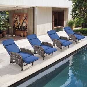 POCASSY Outdoor Recliner Chair, Wicker Adjustable Reclining Patio Lounge Chair with Cushion, Adjustable Backrest and Footrest, Ideal for Pool Deck - 1 of 4