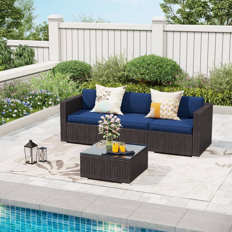 4pc Patio Wicker Sectional Set - Navy - Captiva Designs, 1 of 11