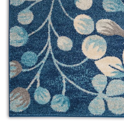 Elegant Navy Floral 5'3" x 7'3" Synthetic Easy-Care Area Rug