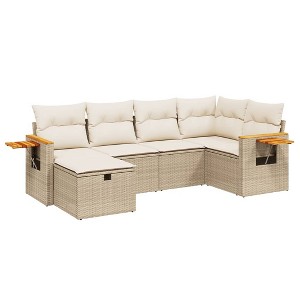 vidaXL 6 Piece Patio Sofa Set with Cushions Beige Poly Rattan - Beige without storage 6 Piece - 1 of 4