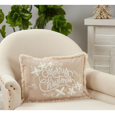 Natural Cotton Embroidered Merry Christmas 19.5" Throw Pillow Cover