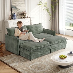 75" Corduroy Cloud Modular Sectional Sofa Bed with 2 Movable Ottomans, Recliner Couch with Dual-Layer Cushions - 1 of 4