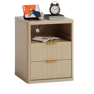 Bedside Table Nightstand with Bedside Storage, Bedroom Side Table and Organizer, Functional and Fluted Nightstand - 1 of 4
