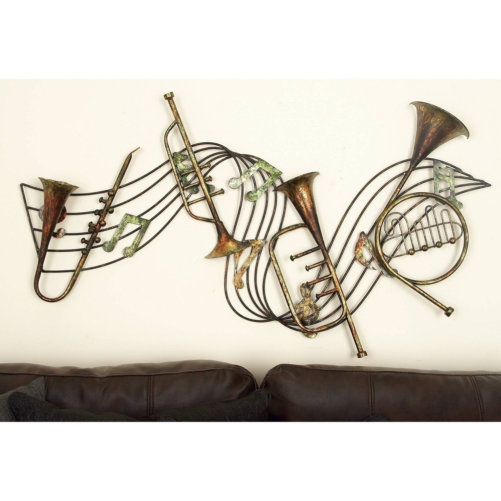 Photos - Wallpaper Metal Musical Notes Wall Decor with Trumpets Brown - Olivia & May