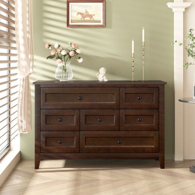 NicBex Solid Wood Spray-Painted 7-Drawer Dresser,Classic Style Dressers with Retro Round Handles,Chest of Drawers for Bedroom,Living Room,Auburn