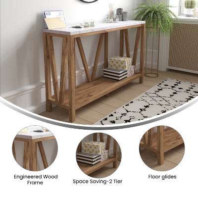 Farmhouse Marble and Warm Oak 2-Tier Console Table with Storage