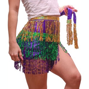 The Mardi Gras Krewe Mardi Gras Sequin Skirt, Purple Green & Gold Wrap Skirt - 1 of 4