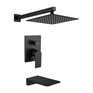 Cobbe Black Matte Wall Mount Shower Kit with 10-Inch Square Rain Shower Faucet Bathtub Faucet 15.74-Inch Rain Shower Arm and Valve - 1 of 4