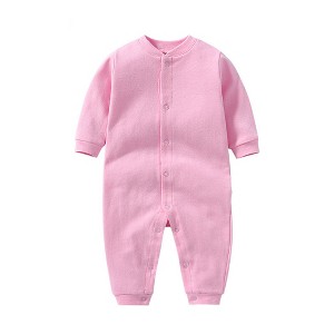 MyKids-USA Baby Solid Color Single Breasted Design Long Sleeve Spring Rompers - 1 of 4