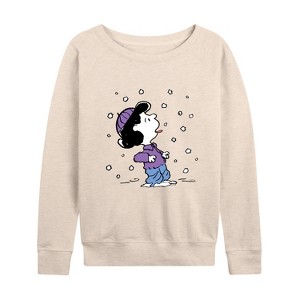 Women's - Peanuts - Lucy Snow Lightweight French Terry Wide Neck Long Sleeve Shirt - 1 of 4