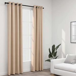 Aghana Digitals Beige Linen-Look Blackout Curtains 2pcs, 55.1x88.6" Grommet Top, 100% Polyester, - 1 of 4