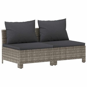 vidaXL 2-Seater Garden Patio Sofa – Luxurious Gray Poly Rattan Outdoor Furniture with Cushions – Lightweight & Weather-Resistant Lounge Set - 1 of 4